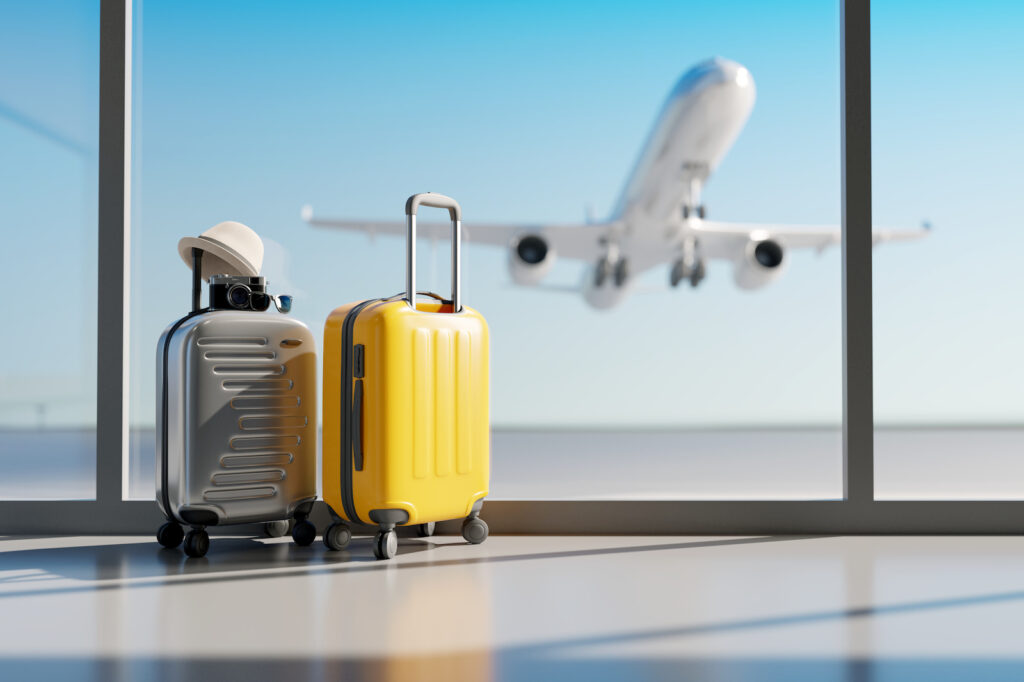 Image of suitcases in airport. Travel concept.